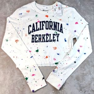 California Berkeley Paint Splatter Women's Crop Long Sleeve Tee By Champion